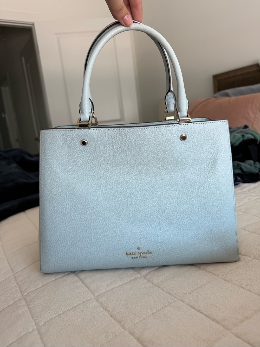 kate spade powder blue pebbled leather top-handle satchel